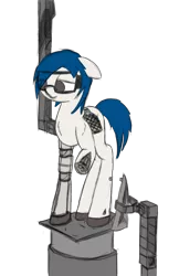 Size: 1403x2160 | Tagged: safe, artist:aquaholicsanonymous, derpibooru import, oc, oc:merlin, ponified, original species, pony, rocket pony, female, fixing, goggles, good end, gridfins, mare, rapid unscheduled disassembly, rapid unscheduled reassembly, recovery, repairing, robot arms, rocket, simple background, smiling, smiling sadly, solo, spacex, transparent background