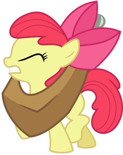 Size: 604x764 | Tagged: safe, artist:jaybugjimmies, derpibooru import, edit, editor:slayerbvc, apple bloom, earth pony, pony, accessory swap, cropped, female, filly, simple background, solo, struggling, transparent background, yoke