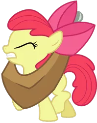 Size: 604x764 | Tagged: safe, artist:jaybugjimmies, derpibooru import, edit, editor:slayerbvc, apple bloom, earth pony, pony, accessory swap, cropped, female, filly, simple background, solo, struggling, transparent background, yoke