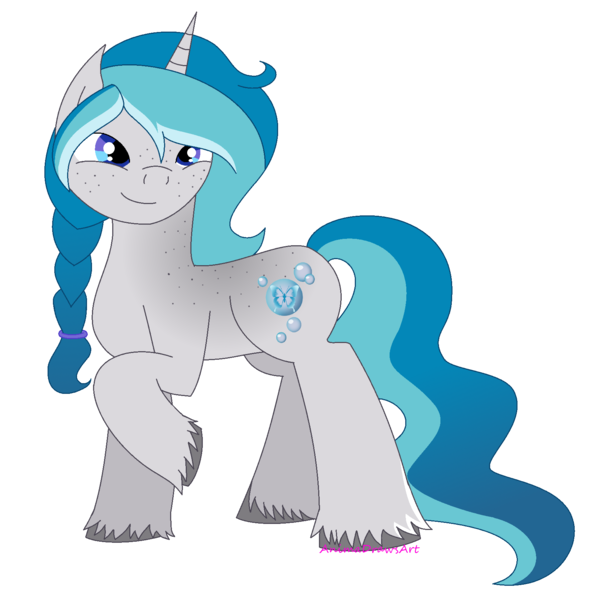 Size: 1664x1688 | Tagged: safe, artist:animadrawsart, derpibooru import, oc, oc:bubble lee, unofficial characters only, pony, unicorn, female, gift art, mare, simple background, smiling, solo, transparent background