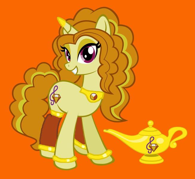 Size: 1196x1100 | Tagged: safe, artist:3d4d, derpibooru import, adagio dazzle, ponified, genie, pony, equestria girls ponified, magic lamp, orange background, simple background, solo