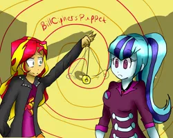 Size: 5000x4000 | Tagged: safe, artist:billcipherspuppet, derpibooru import, sonata dusk, sunset shimmer, equestria girls, hypnosis, hypnotized, pendulum swing