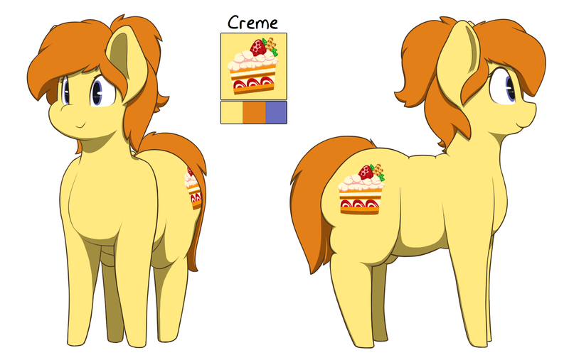 Size: 1895x1200 | Tagged: safe, artist:nom-sympony, derpibooru import, oc, oc:creme, unofficial characters only, earth pony, pony, chubby, female, mare, reference sheet, solo