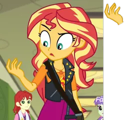 Size: 1041x1000 | Tagged: safe, derpibooru import, edit, edited screencap, screencap, nolan north, starlight, sunset shimmer, equestria girls, equestria girls series, forgotten friendship, background human, cropped, discovery family logo, hand, meme, solo focus, sunset holding things, template