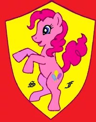 Size: 1024x1301 | Tagged: safe, artist:leandrovalhalla, derpibooru import, pinkie pie, earth pony, pony, ferrari, logo, rearing, solo