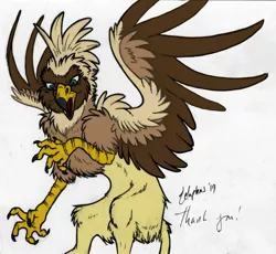 Size: 1327x1219 | Tagged: safe, artist:gyrotech, artist:zelphas, color edit, deleted from derpibooru, derpibooru import, edit, oc, oc:serilde, unofficial characters only, gryphon, colored, monochrome, traditional art