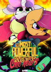 Size: 2893x4092 | Tagged: apple bloom, artist:ahekao, comic, comic cover, comic:the most powerful adventure, cutie mark crusaders, derpibooru import, safe, scootaloo, sweetie belle, webcomic