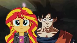 Size: 540x304 | Tagged: safe, derpibooru import, sunset shimmer, equestria girls, crossover, crossover shipping, dragon ball super, goku, gonset, shipping