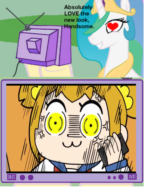 Size: 704x915 | Tagged: safe, derpibooru import, princess celestia, alicorn, pony, cross-popping veins, exploitable meme, heart eyes, meme, obligatory pony, pop team epic, tv meme, wingding eyes