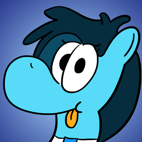 Size: 2000x2000 | Tagged: safe, artist:teletom, derpibooru import, oc, oc:mrcelroy, unofficial characters only, :p, avatar, blue, cartoon, cute, gradient background, necktie, profile picture, silly, smiling, solo, tongue out