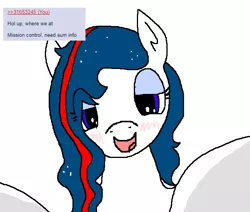 Size: 652x553 | Tagged: 4chan, blushing, derpibooru import, ethereal mane, implied anon, lidded eyes, looking at you, oc, oc:nasapone, offscreen character, open mouth, pov, safe, simple background, starry mane, white background