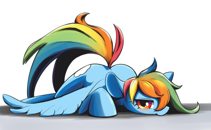 Size: 1618x1000 | Tagged: safe, artist:unousaya, derpibooru import, rainbow dash, pegasus, pony, cute, dashabetes, female, lying down, mare, solo