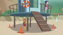 Size: 3200x1800 | Tagged: safe, derpibooru import, screencap, baewatch, paisley, starlight, sunset shimmer, equestria girls, equestria girls series, forgotten friendship, beach, beach ball, belly button, feet, flip-flops, lifeguard, midriff, sandals