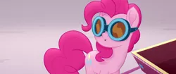 Size: 1920x804 | Tagged: safe, derpibooru import, screencap, pinkie pie, earth pony, pony, my little pony: the movie, cart, goggles, solo, we got this together, welding goggles, welding mask