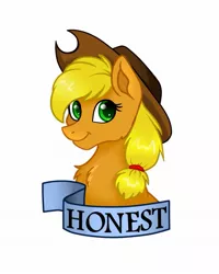 Size: 1419x1777 | Tagged: safe, artist:das_leben, derpibooru import, applejack, earth pony, pony, bust, chest fluff, cowboy hat, female, hat, looking at you, mare, old banner, portrait, simple background, smiling, solo, white background