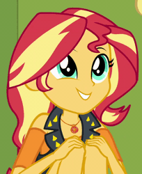 Size: 800x981 | Tagged: safe, derpibooru import, screencap, sunset shimmer, driving miss shimmer, equestria girls, equestria girls series, animated, cropped, cute, gif, looking around, shimmerbetes, smiling, solo