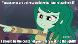 Size: 1920x1080 | Tagged: safe, derpibooru import, edit, screencap, wallflower blush, equestria girls, equestria girls series, forgotten friendship, discovery family logo, freckles, image macro, meme, pointing, solo