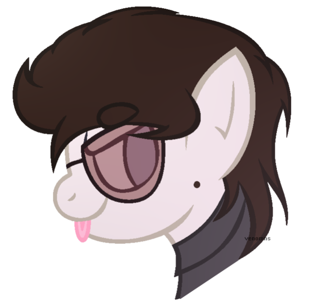 Size: 734x710 | Tagged: safe, artist:venomns, derpibooru import, oc, oc:venom, bust, glasses, male, portrait, simple background, solo, stallion, tongue out, transparent background