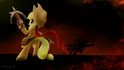 Size: 1680x945 | Tagged: safe, artist:jeremywithlove, derpibooru import, applejack, earth pony, pony, cape, clothes, crossbow, demon hunter, diablo, diablo 3, female, mare, pouch, solo