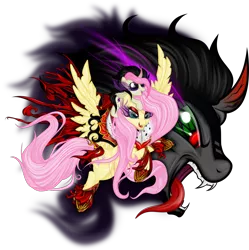 Size: 1252x1255 | Tagged: dead source, safe, artist:dimidiummorsumbra, derpibooru import, fluttershy, king sombra, oc, oc:phantombutterfly, pony, baby, clothes, corrupted, download at source, female, male, offspring, parent:fluttershy, parent:king sombra, parents:sombrashy, shipping, simple background, sombra eyes, sombrashy, straight, transparent background