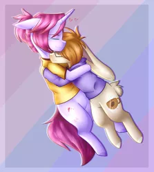 Size: 1605x1800 | Tagged: safe, artist:despotshy, derpibooru import, oc, oc:kissel, oc:vadim, unofficial characters only, unicorn, clothes, hug, male, rabbit pony, shirt, stallion, sweater