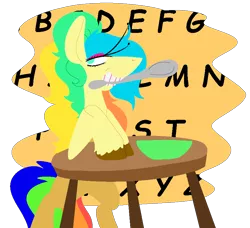 Size: 868x790 | Tagged: safe, artist:goatpaste, derpibooru import, alphabittle, pony, g3, simple background, solo, spoon, table, transparent background