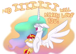 Size: 1400x1000 | Tagged: safe, artist:heir-of-rick, derpibooru import, princess celestia, sunset shimmer, alicorn, pony, unicorn, equestria girls, equestria girls series, forgotten friendship, bear hug, blushing, crying, cute, cutelestia, daaaaaaaaaaaw, dolly parton, eyes closed, female, hape, headlock, hug, i will always love you, it happened, mare, momlestia, open mouth, reunion, shimmerbetes, singing, song reference, spread wings, tears of joy, the prodigal sunset, whitney houston, wings