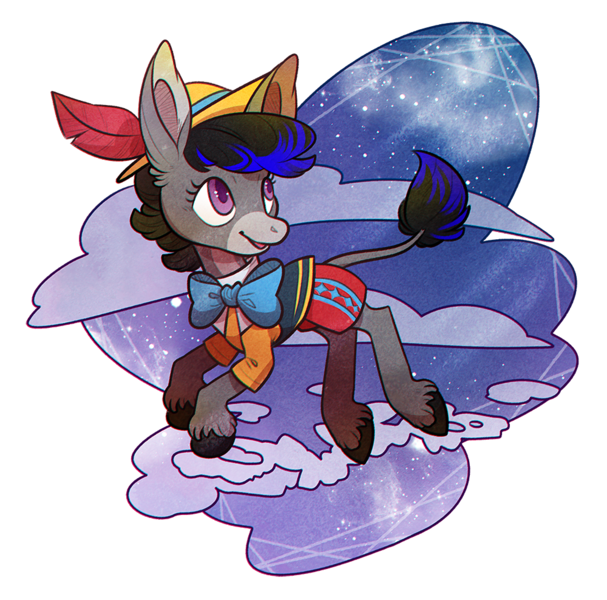 Size: 1000x988 | Tagged: artist:mecco, clothes, cloud, costume, cute, derpibooru import, donkey, galaxy, nightmare night, oc, oc:tara, pinocchio, safe, simple background, solo, transparent background, unofficial characters only, unshorn fetlocks