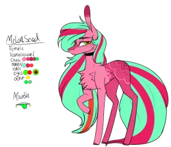 Size: 1264x1086 | Tagged: safe, artist:sweetmelon556, derpibooru import, oc, oc:melon seed, earth pony, pony, eyestrain warning, female, mare, needs more saturation, raised hoof, reference sheet, simple background, solo, technicolor tongue, transparent background