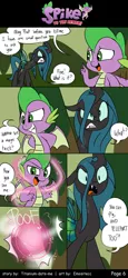 Size: 800x1740 | Tagged: artist:emositecc, artist:titanium-pony, changeling, comic, comic:spike to the rescue, derpibooru import, dialogue, dragon, flying, hands behind back, queen chrysalis, safe, season 8, speech bubble, spike, teleportation, what a twist, winged spike