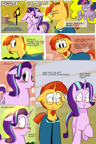 Size: 1200x1800 | Tagged: safe, artist:zouyugi, derpibooru import, starlight glimmer, sunburst, pony, unicorn, comic:confession, blushing, comic, dialogue