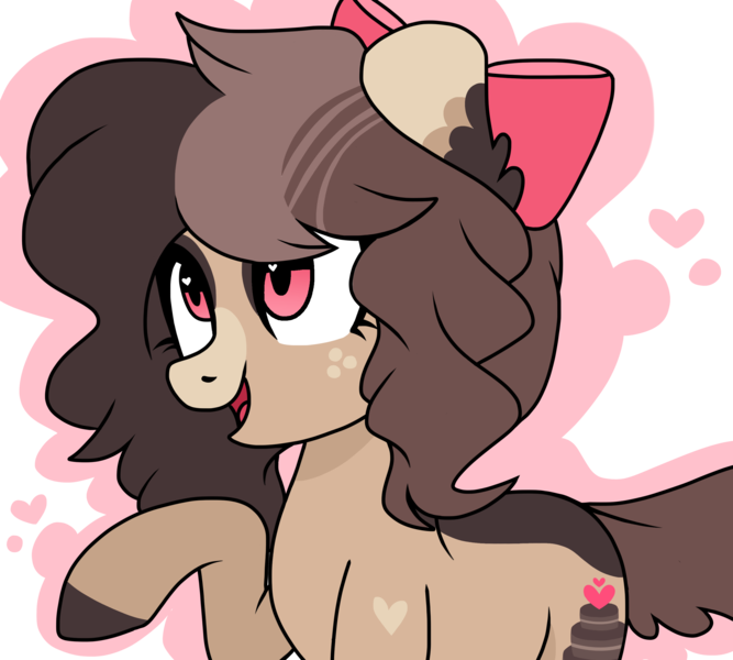 Size: 3000x2700 | Tagged: safe, artist:chococakebabe, derpibooru import, oc, oc:choco cake delight, earth pony, pony, bow, female, hair, high res, mare, simple background, solo, transparent background