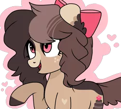 Size: 3000x2700 | Tagged: safe, artist:chococakebabe, derpibooru import, oc, oc:choco cake delight, earth pony, pony, bow, female, hair, high res, mare, simple background, solo, transparent background