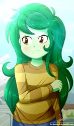 Size: 920x1560 | Tagged: safe, artist:the-butch-x, derpibooru import, wallflower blush, equestria girls, equestria girls series, forgotten friendship, blushing, clothes, cute, female, flowerbetes, freckles, long hair, looking away, pants, solo, sweater