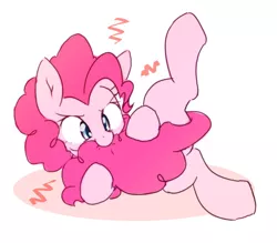 Size: 2048x1793 | Tagged: safe, artist:akainu_pony, derpibooru import, pinkie pie, earth pony, pony, behaving like a dog, biting, chasing own tail, cotton candy, cotton candy tail, cute, diapinkes, female, mare, nom, side, silly, silly pony, simple background, solo, spread legs, spreading, tail between legs, tail bite, white background