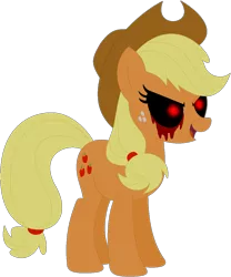 Size: 1024x1229 | Tagged: semi-grimdark, artist:ra1nb0wk1tty, derpibooru import, applejack, earth pony, pony, black sclera, blood, female, glowing eyes, hat, mare, simple background, solo, transparent background