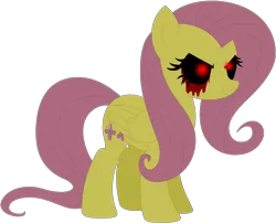 Size: 1024x828 | Tagged: semi-grimdark, artist:ra1nb0wk1tty, derpibooru import, fluttershy, pegasus, pony, black sclera, blood, female, glowing eyes, mare, simple background, smiling, solo, transparent background