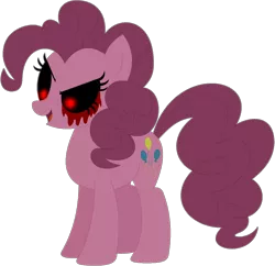 Size: 1024x991 | Tagged: semi-grimdark, artist:ra1nb0wk1tty, derpibooru import, pinkie pie, earth pony, pony, black sclera, blood, female, glowing eyes, mare, open mouth, simple background, solo, transparent background