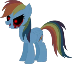 Size: 1024x906 | Tagged: semi-grimdark, artist:ra1nb0wk1tty, derpibooru import, rainbow dash, pegasus, pony, black sclera, blood, female, glowing eyes, mare, simple background, solo, transparent background