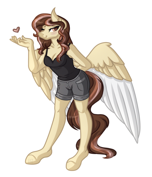 Size: 4281x5000 | Tagged: absurd resolution, anthro, artist:amazing-artsong, clothes, derpibooru import, female, heart, oc, oc:mocha sugar, pegasus, safe, shorts, simple background, solo, transparent background, unguligrade anthro