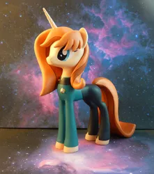 Size: 794x900 | Tagged: safe, artist:krowzivitch, derpibooru import, ponified, pony, unicorn, beverly crusher, clothes, commission, craft, female, figurine, mare, sculpture, solo, star trek, star trek: the next generation, starry backdrop, uniform