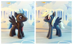 Size: 1200x749 | Tagged: safe, artist:krowzivitch, derpibooru import, oc, oc:crosswind, oc:nimbus, unofficial characters only, pegasus, pony, clothes, commission, craft, female, figurine, hoodie, irl, male, photo, sculpture, siblings, stallion