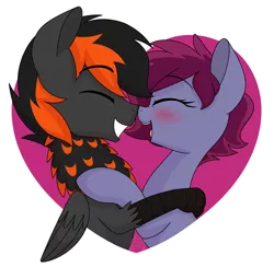 Size: 2878x2804 | Tagged: artist:sweetcleanfun, blafted, blushing, boop, cute, derpibooru import, heart, hippogriff, hug, mutual booping, neck feathers, noseboop, oc, oc:blazing heart, oc:crafted sky, oc x oc, safe, shipping, simple background, smiling, transparent background, unofficial characters only, ych result