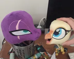 Size: 1080x865 | Tagged: artist:nazegoreng, classical hippogriff, derpibooru import, done with your shit, eye scar, head, hippogriff, irl, my little pony: the movie, photo, plushie, princess skystar, safe, scar, tempest shadow, wip