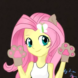 Size: 1024x1024 | Tagged: safe, artist:rikadiane, derpibooru import, fluttershy, equestria girls, bust, paw gloves, portrait, solo