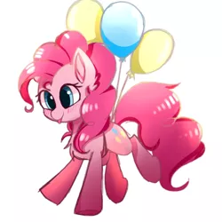 Size: 1000x1000 | Tagged: safe, artist:heddopen, derpibooru import, pinkie pie, earth pony, pony, :p, balloon, blushing, chest fluff, cute, diapinkes, ear fluff, female, floating, mare, silly, simple background, solo, then watch her balloons lift her up to the sky, tongue out, underhoof, white background