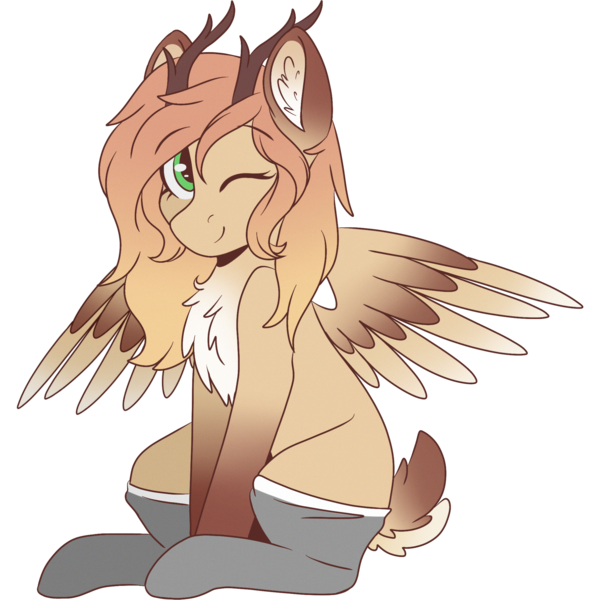 Size: 2048x2048 | Tagged: safe, artist:cinnamontee, derpibooru import, oc, oc:snickerdoodle, unofficial characters only, deer, deer pony, original species, peryton, pony, clothes, female, high res, simple background, sitting, socks, solo, transparent background