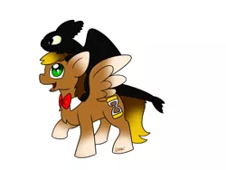 Size: 1024x768 | Tagged: safe, artist:usagi-zakura, derpibooru import, dragon, night fury, pegasus, pony, bowtie, chibi angel doctor, crossover, doctor who, eleventh doctor, how to train your dragon, male, simple background, stallion, toothless the dragon, white background