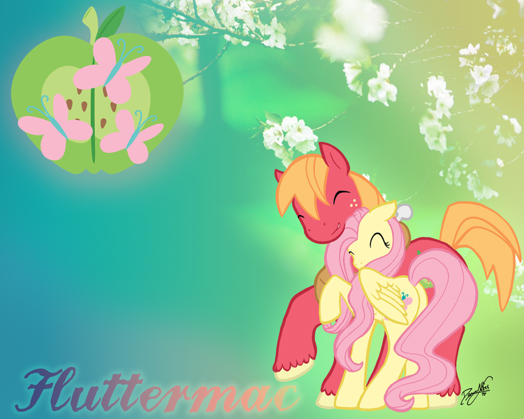 Size: 2400x1920 | Tagged: safe, artist:dwaftiidahponii, derpibooru import, big macintosh, fluttershy, female, fluttermac, male, shipping, straight, wallpaper