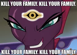 Size: 1197x854 | Tagged: broken horn, derpibooru import, edit, edited screencap, eye scar, image macro, implied murder, kill your family show, melvin ishtar, meme, my little pony: the movie, scar, screencap, semi-grimdark, solo, tempest shadow, yami marik, yu-gi-oh!, yugioh abridged